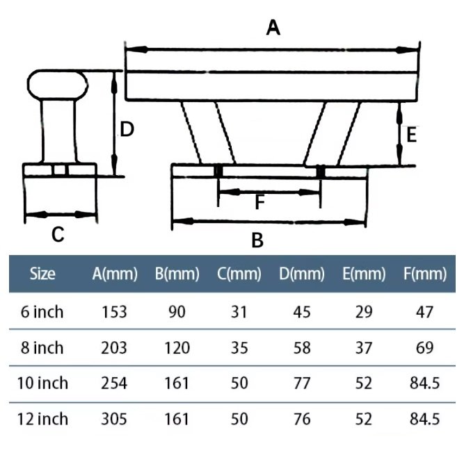 316 Stainless Steel Stylish Oval Mooring Cleat drwaing