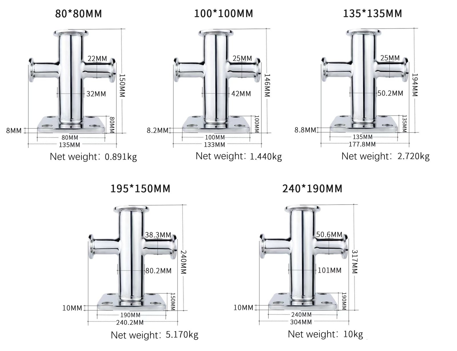 stainless steel single cross bollard drawing and size