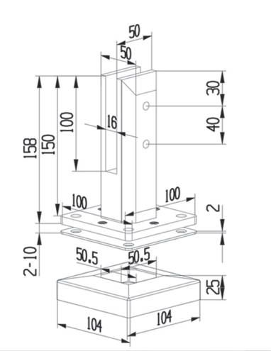 Floor mounted Duplex 2205 stainless steel glass spigot drwaing